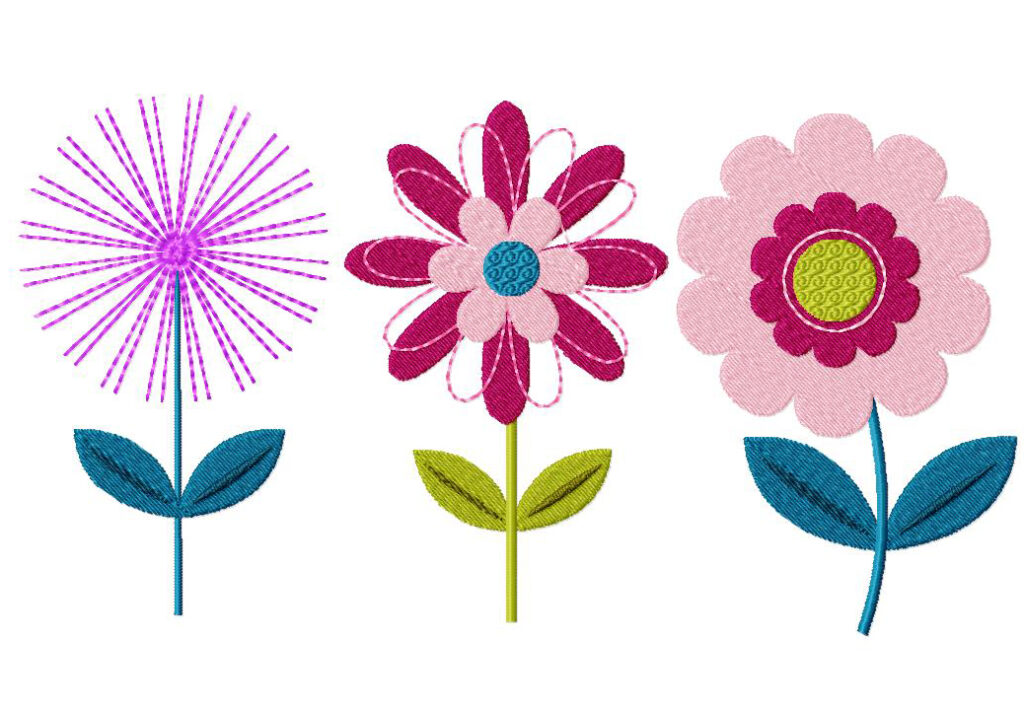 Three Pack Of Flowers Machine Stitched Embroidery Design – Blasto Stitch