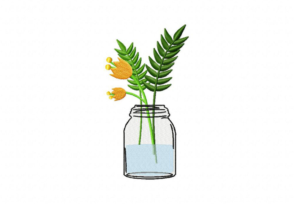 Striking Mason Jar Flowers Machine Embroidery Design Blasto Stitch
