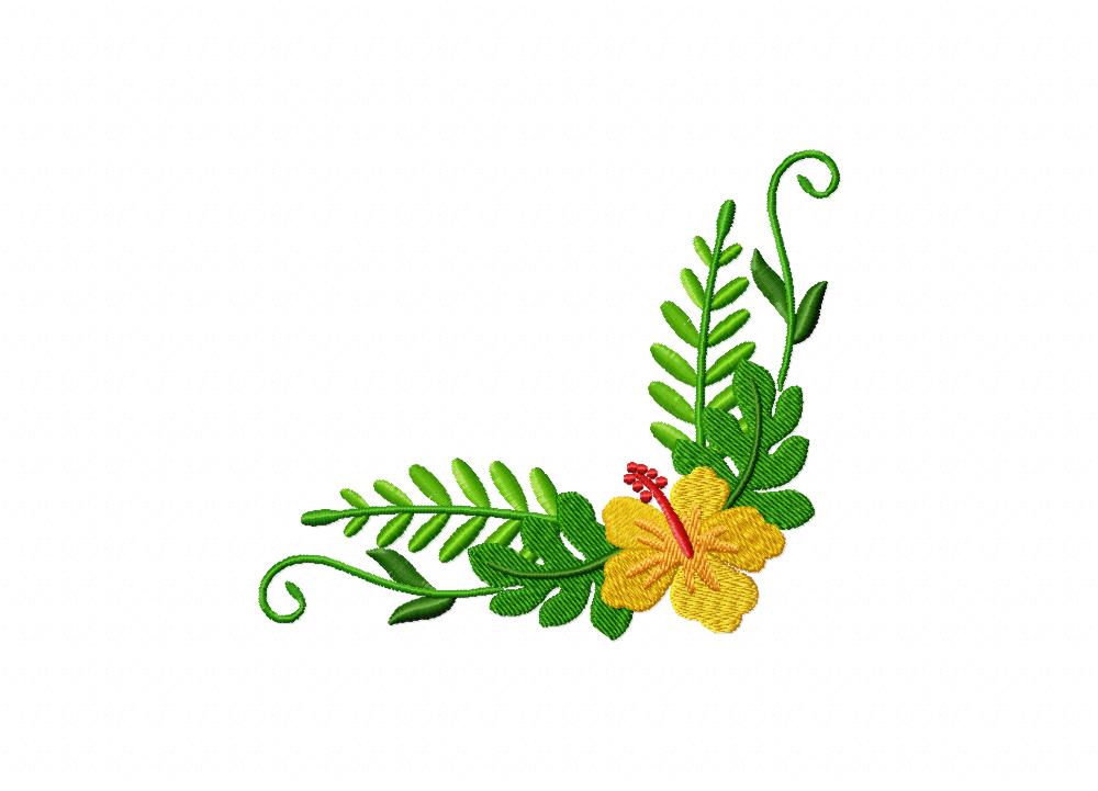 Hawaiian Yellow  Flower  Corner Machine Embroidery Design  