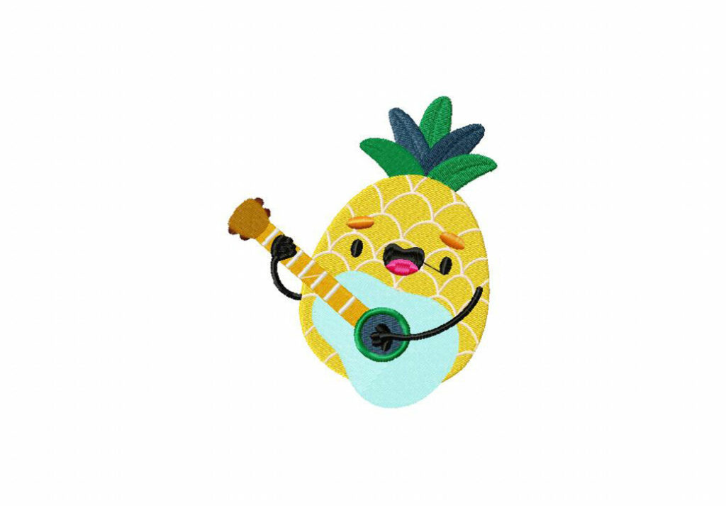 Pineapple Plays Guitar Embroidery Design Blasto Stitch