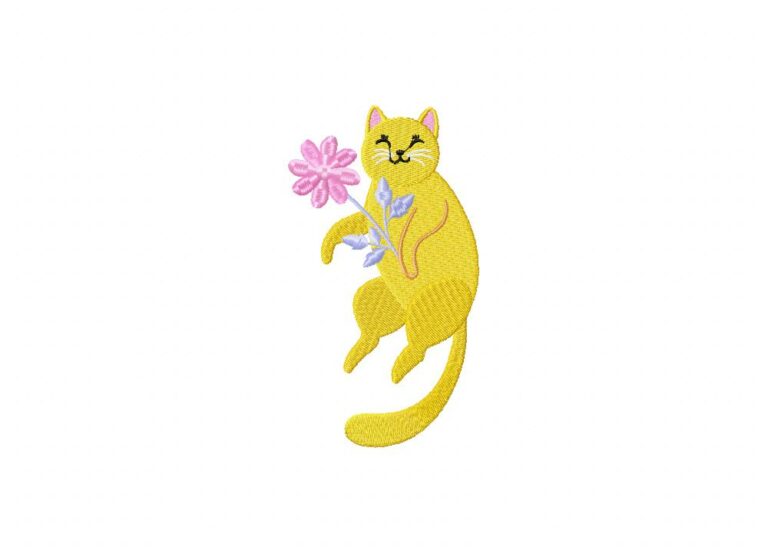 Cute cat with pink flower embroidery design  blasto stitch Cute cat with pink flower embroidery design  blasto stitch